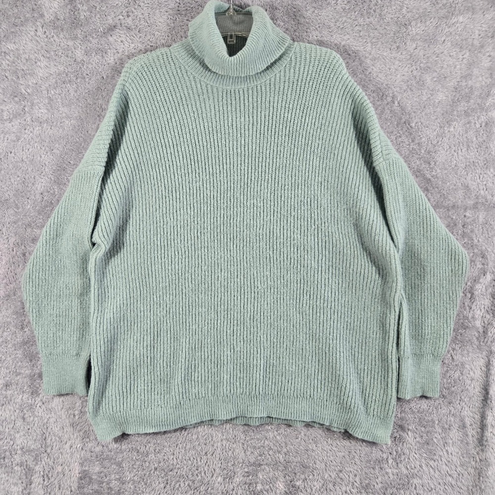 Maurices Womens XXL Sage Green Shaker Stitch Turtleneck Oversized Chunky Sweater